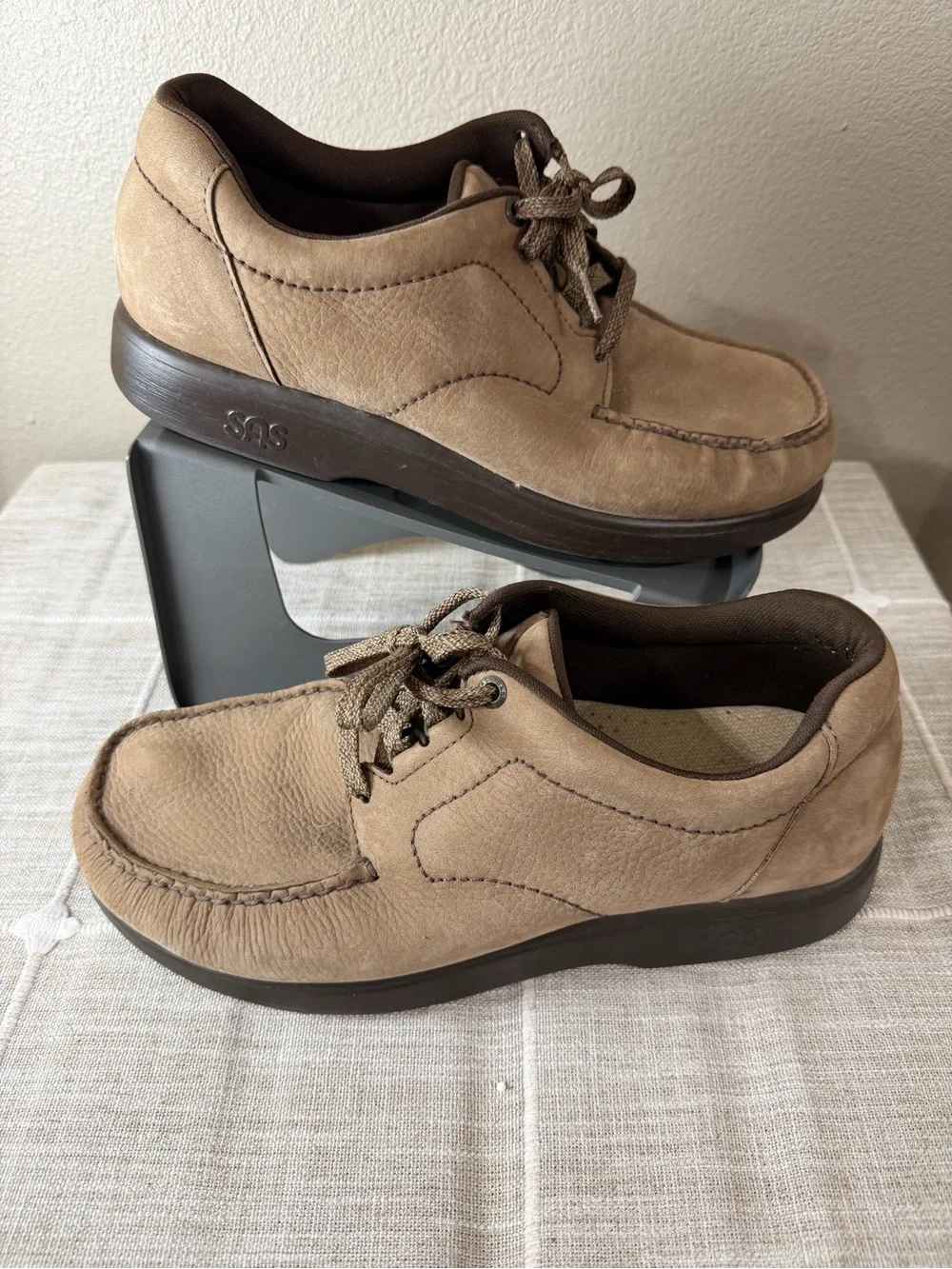 SAS Men’s Bout Time Leather Suede Walking Shoes Sneakers Sz 10.5W Tan Comfort